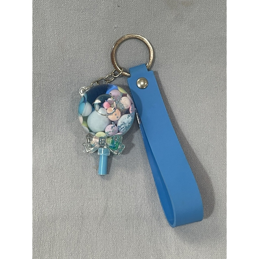 NEW Blue Lollipop Candy Bag Tag Keychain Charm‎ Mini Figure w/ Silicone Strap